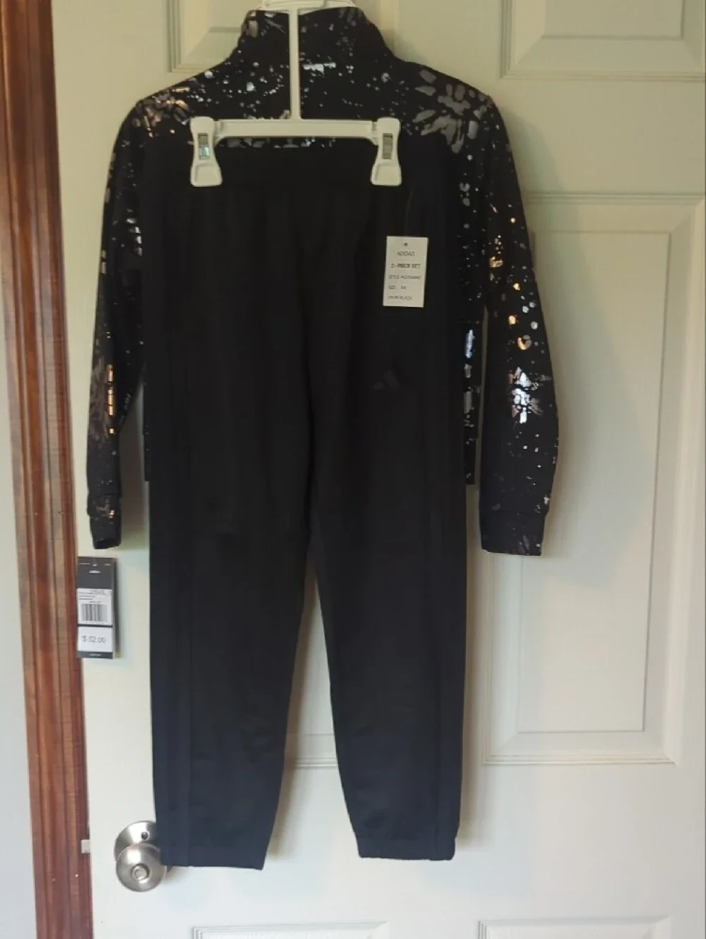 adidas Girls Black Metallic Floral Track Jacket and Pants Set